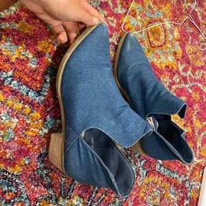 Denim booties